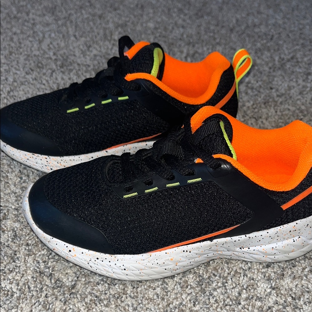3/$8 MTA Sport Boys Lace Up Black and Neon Orange Sneakers